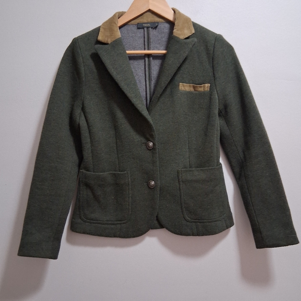 THML Forest Pine Green Corduroy Elbow Patch Anthropologie Blazer Size Small